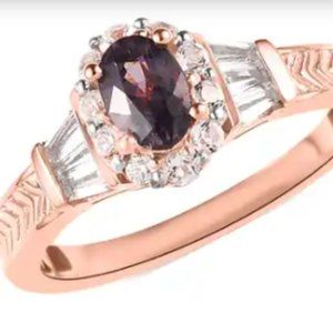 Lavender Spinel and White Topaz Halo Ring in VRG Over Sterling Silver